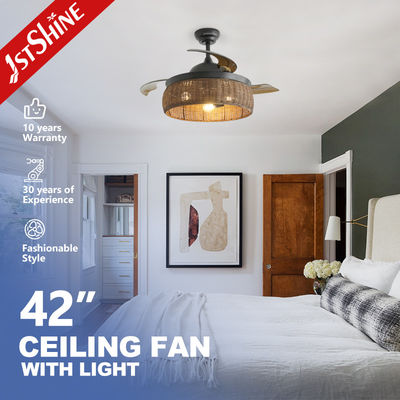কেনা হালকা ভিলেটিক অদৃশ্য ব্লেড Dc 240v সঙ্গে Woven Rattan Cage Ceiling Fan অনলাইনে উৎপাদন