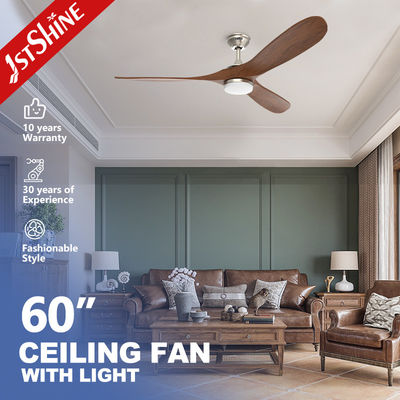 Smart Remote Control Ceiling Fan with 3 Natural Wood Blades and Metal Lamp Body Material
