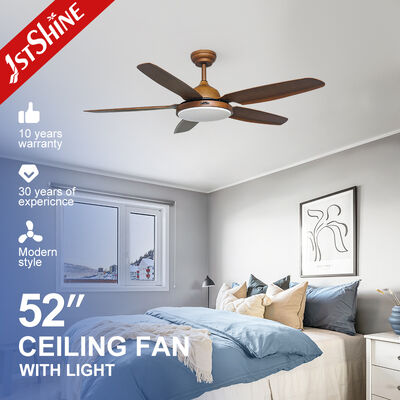 52 Inch Wood Grain Ceiling Fan with Light Copper Motor for Hall Room